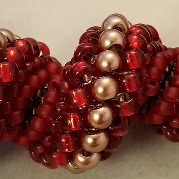 *HP* HANDMADE Seed Bead Necklace Red Gold - Picture 5 of 8